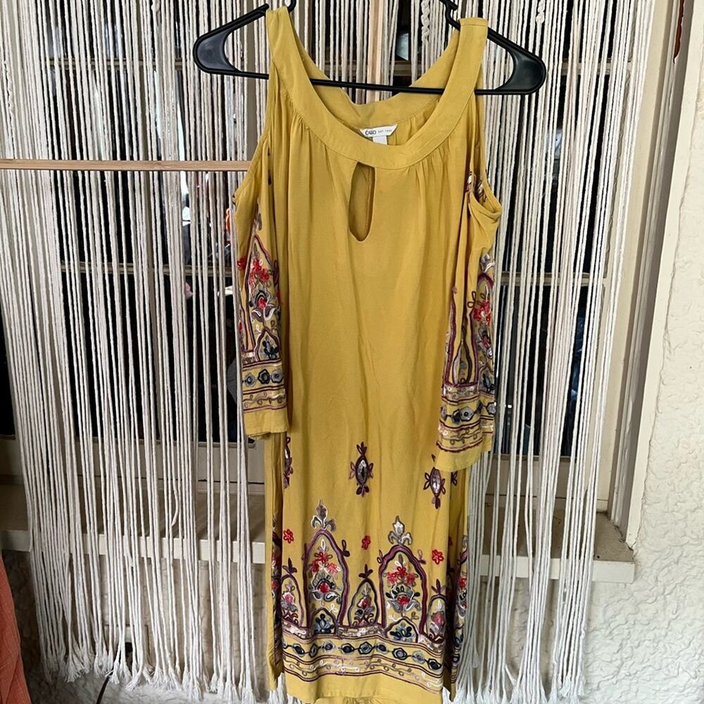 Cato Mustard Embroidered Long Sleeve Dress (B)